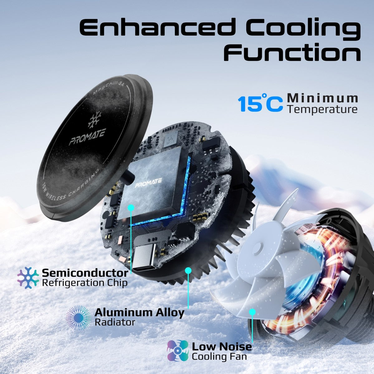 Promate MagChill-GA 15W Qi2 Cradleless Wireless Charger Mount