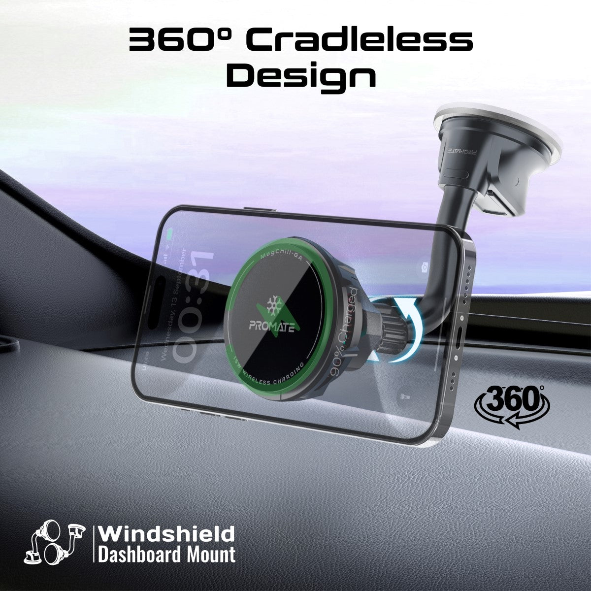 Promate MagChill-GA 15W Qi2 Cradleless Wireless Charger Mount