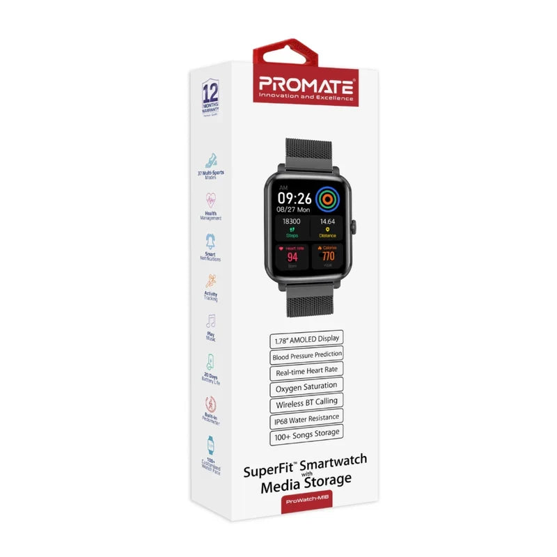 Promate ProWatch-M18 1.78" AMOLED Fitness Tracker Smartwatch