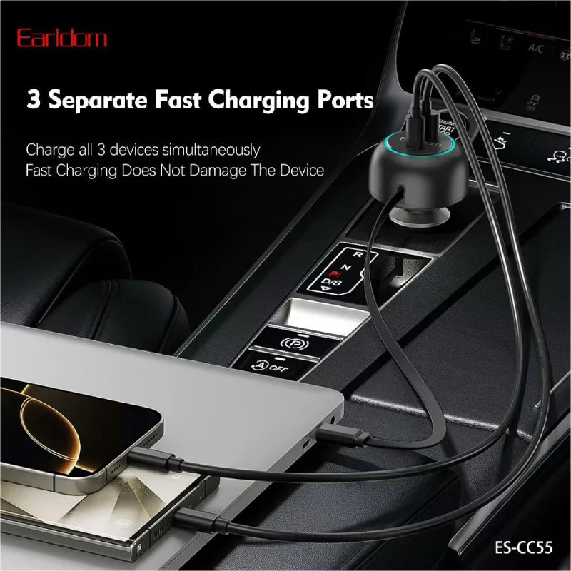 Earldom ES-CC55 75W Car Charger with Retractable Cable
