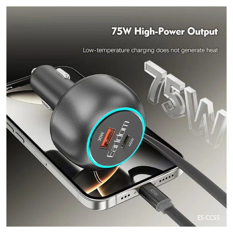 Earldom ES-CC55 75W Car Charger with Retractable Cable