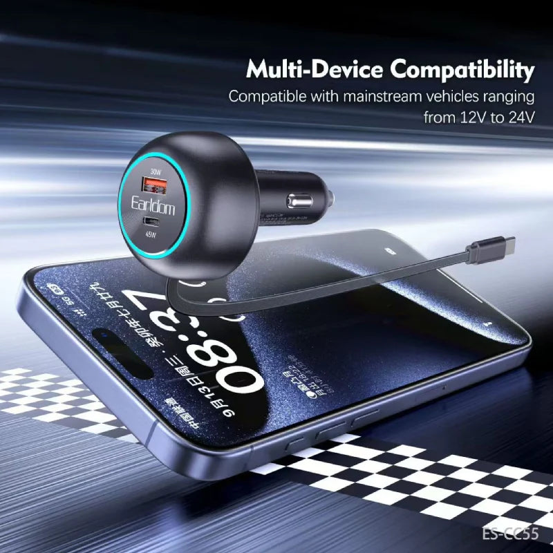 Earldom ES-CC55 75W Car Charger with Retractable Cable