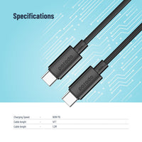 Porodo Blue USB-C to USB-C Fast Charge Cable 1.2m