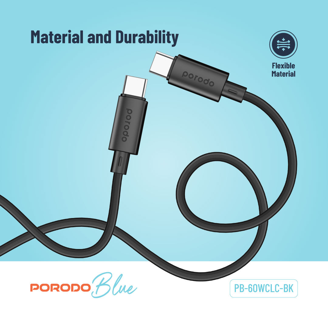 Porodo Blue 60W USB-C to USB-C Cable 1.2m