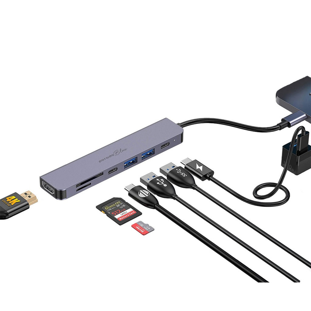 Porodo Blue 7-Port USB-C Hub with 4K HDMI