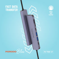 Porodo Blue 7-Port USB-C Hub with 4K HDMI