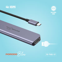 Porodo Blue 7-Port USB-C Hub with 4K HDMI