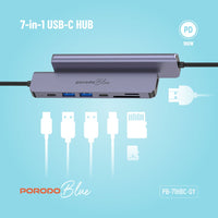 Porodo Blue 7-Port USB-C Hub with 4K HDMI