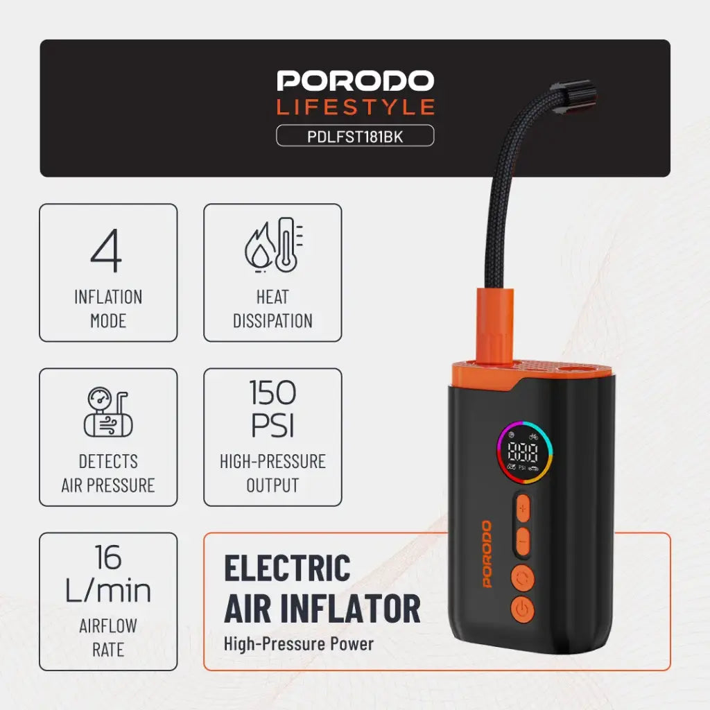 Porodo Lifestyle 55W Portable Tire Inflator 150 PSI