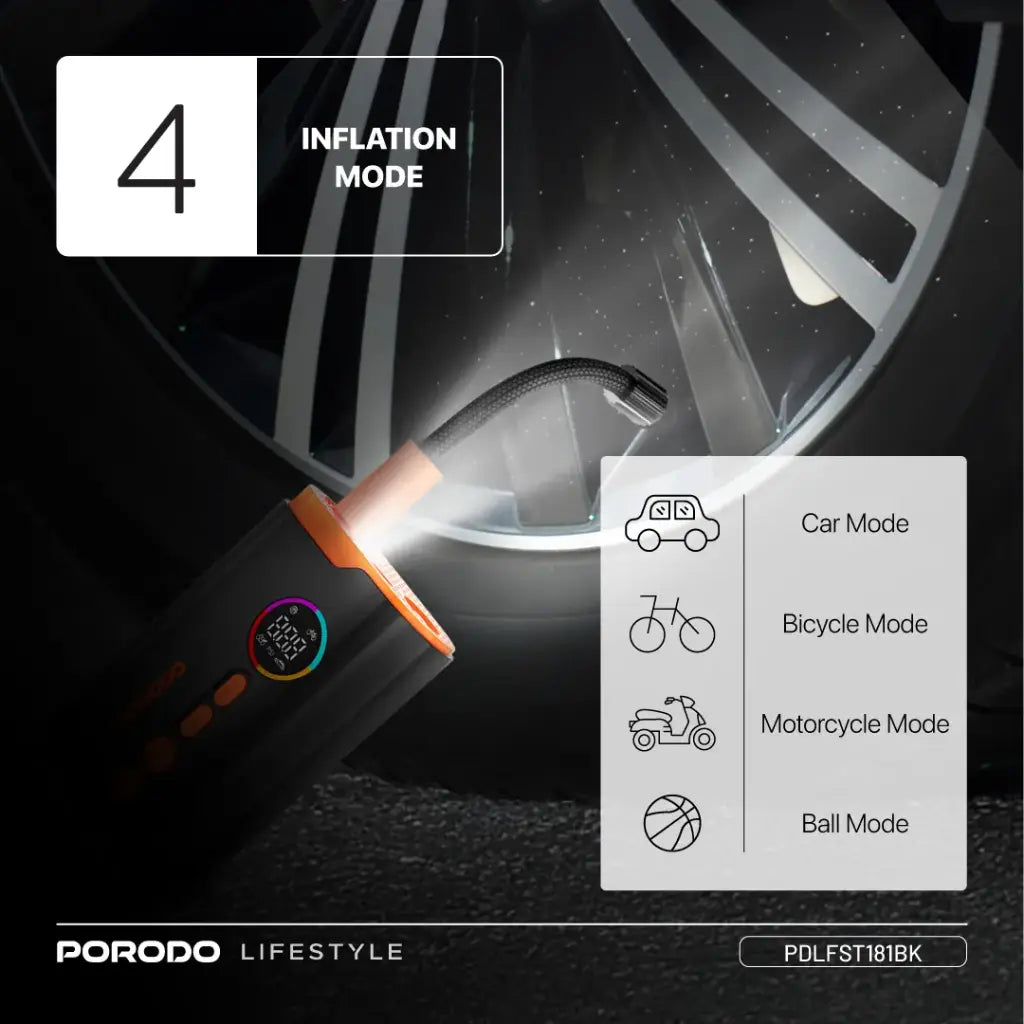 Porodo Lifestyle 55W Portable Tire Inflator 150 PSI