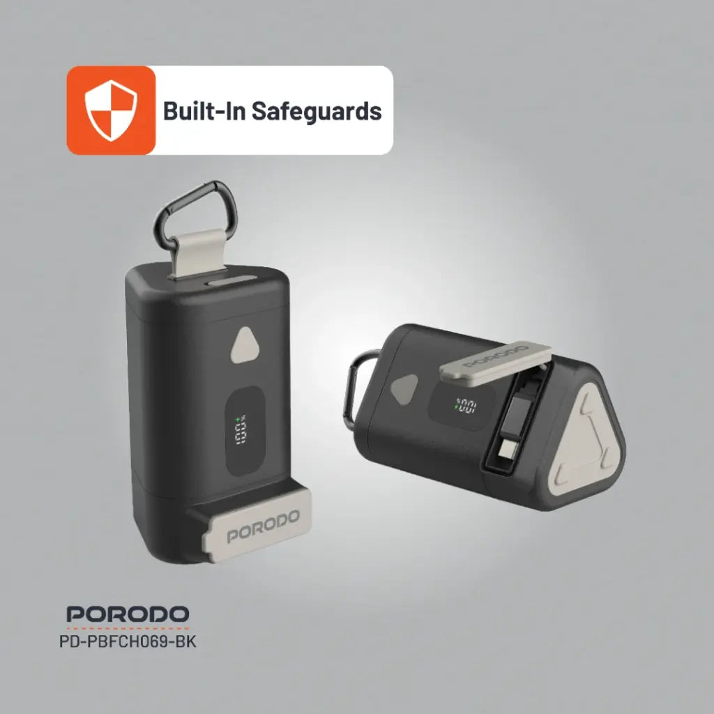 Porodo 15000mAh Power Bank with Retractable USB-C Cable