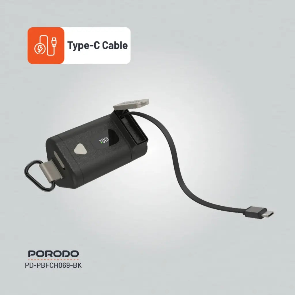 Porodo 15000mAh Power Bank with Retractable USB-C Cable