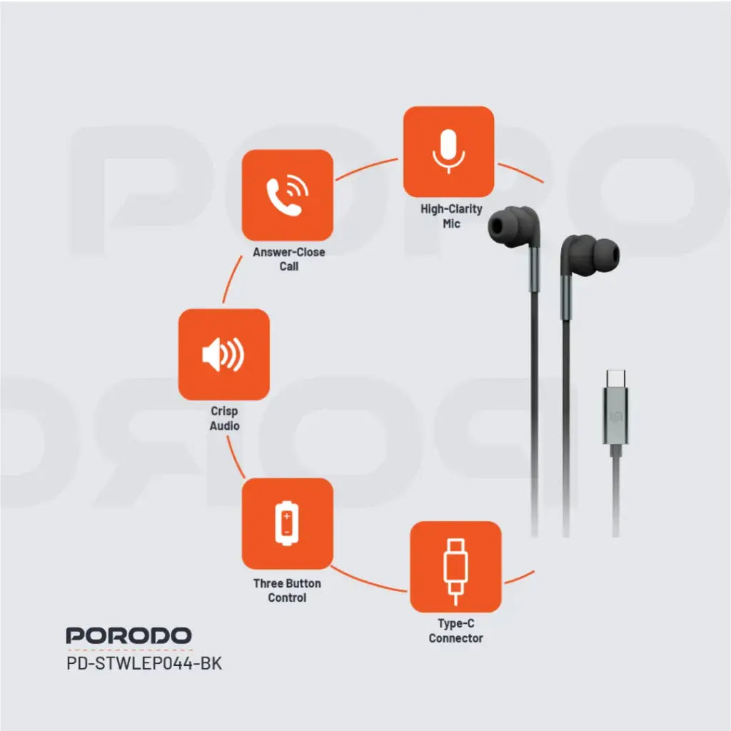 Porodo Stereo Earphones Type C Connector