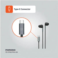 Porodo Stereo Earphones Type C Connector with 14 mm speakers