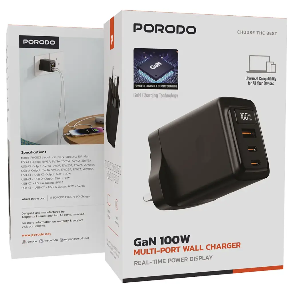 Porodo GaN 100W Multi-Port Wall Charger