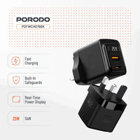 Porodo GaN 25W Dual-Port Charger with USB-C Cable