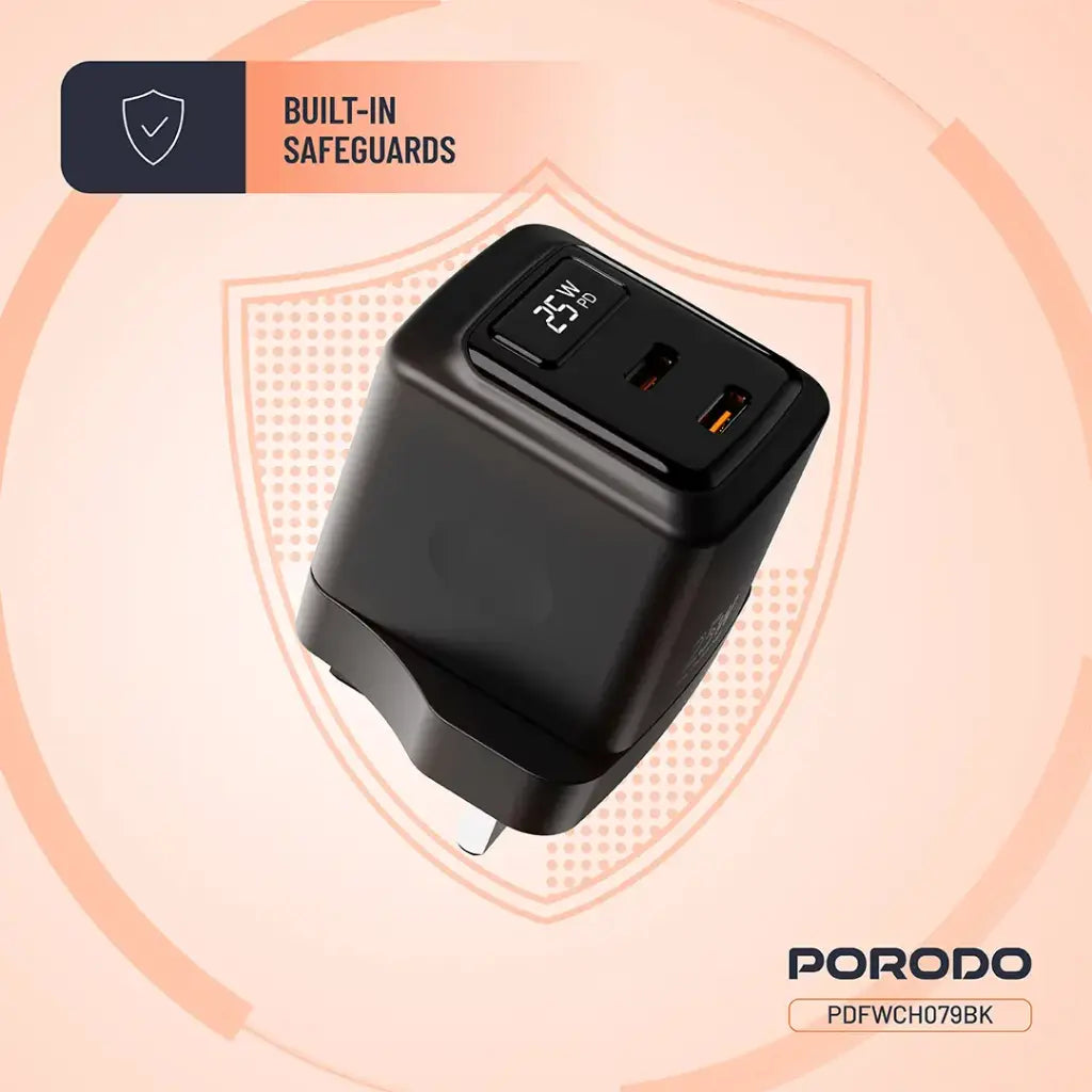 Porodo GaN 25W Dual USB-C Wall Charger
