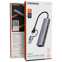 Porodo 5-in-1 PD Multi-Port Hub with 5Gbps Transfer