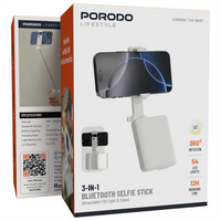 Porodo Lifestyle 3-in 1 Bluetooth Selfi Stick 360° with Detachable Fill Light & Stand
