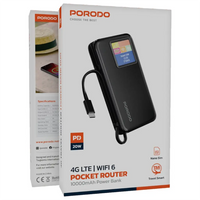Porodo PDPBFCH087BK 4G LTE WiFi 6 Pocket Router and Power Bank