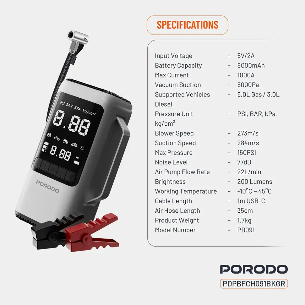 Porodo 6-in-1 Jump Starter & Power Tool