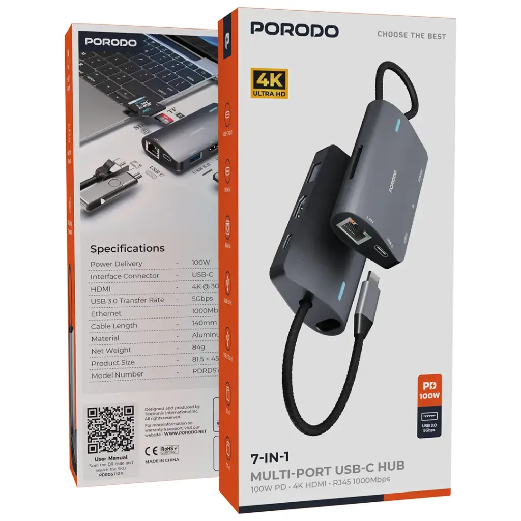 Porodo 7-IN-1 Multi Port USB-C Hub