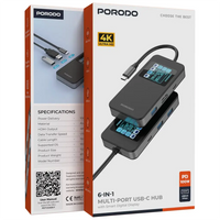 Porodo 6-in-1 USB-C Hub with Digital Display