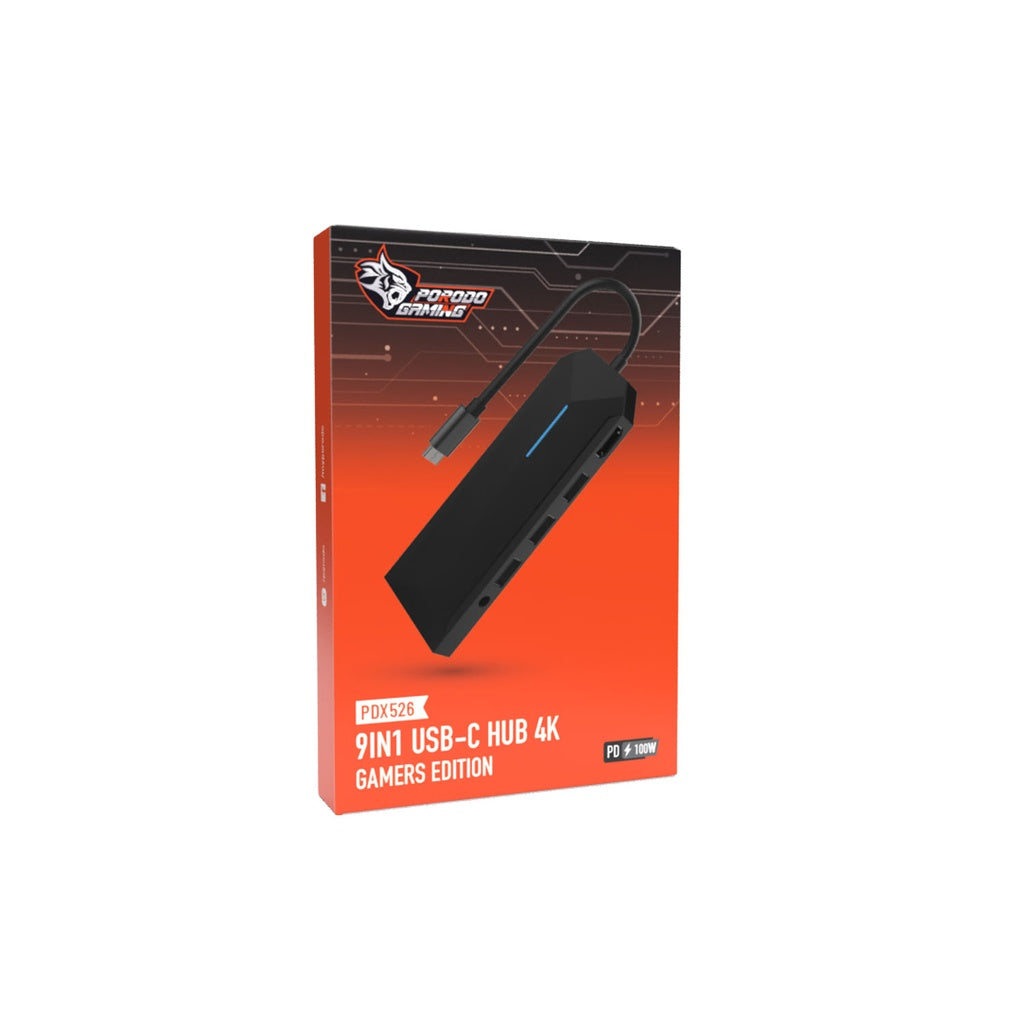 Porodo Gaming 9-in-1 USB-C Hub 100W PD