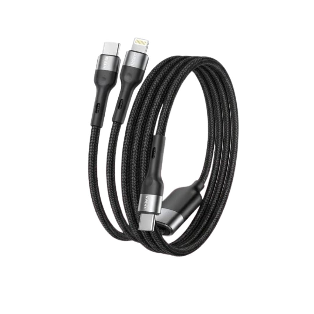 Pawa 2-in-1 60W Braided Cable USB-C + Lightning to USB-C 1.2m