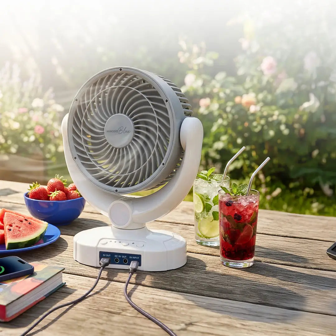 Porodo Blue 3600mAh Fan with LED Light & Power Bank
