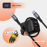 Porodo CH076 GaN 25W Dual-Port Wall Charger with USB-C Cable