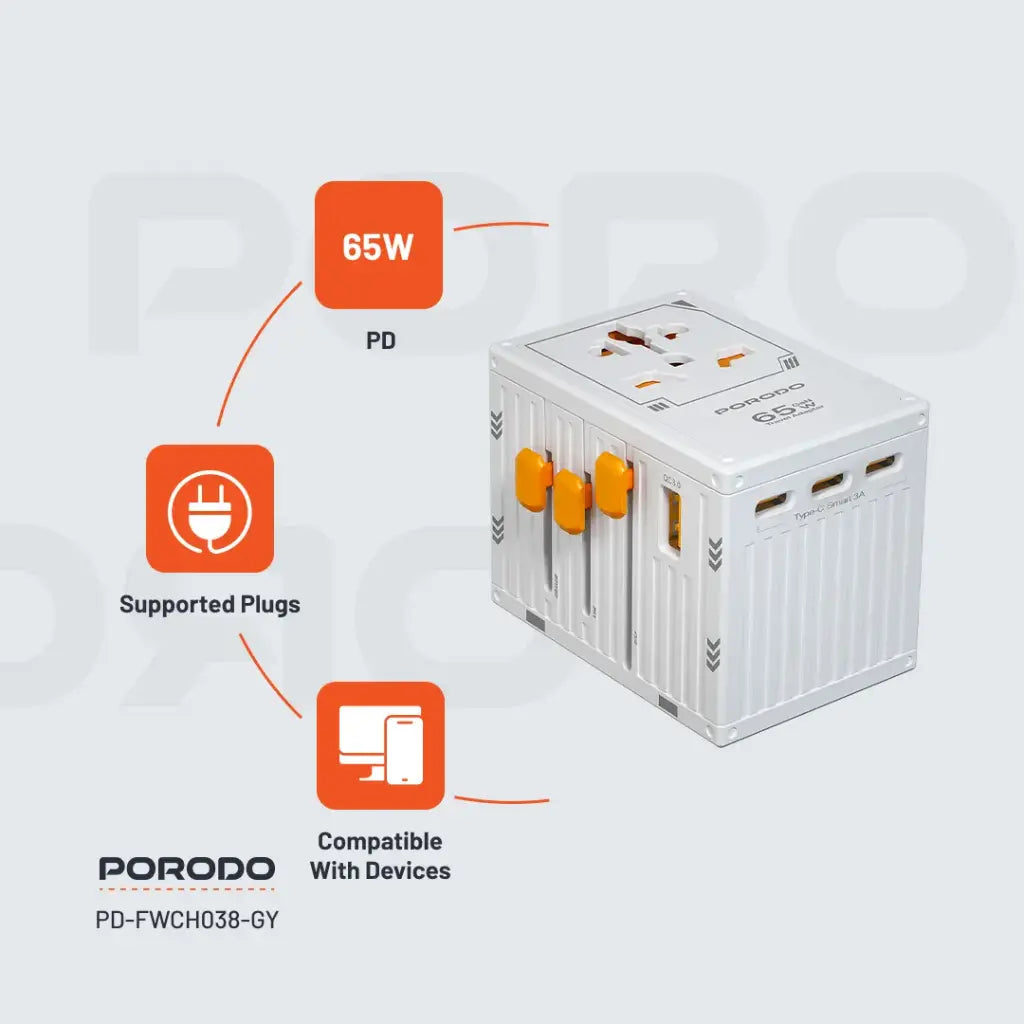 Porodo 5-Port GaN Universal Travel Charger