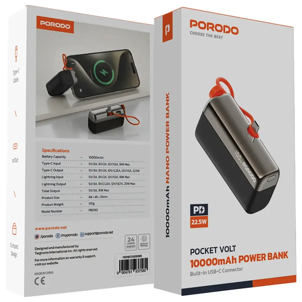 Porodo PDPBFCH090 Pocket Volt 10000mAh Power Bank
