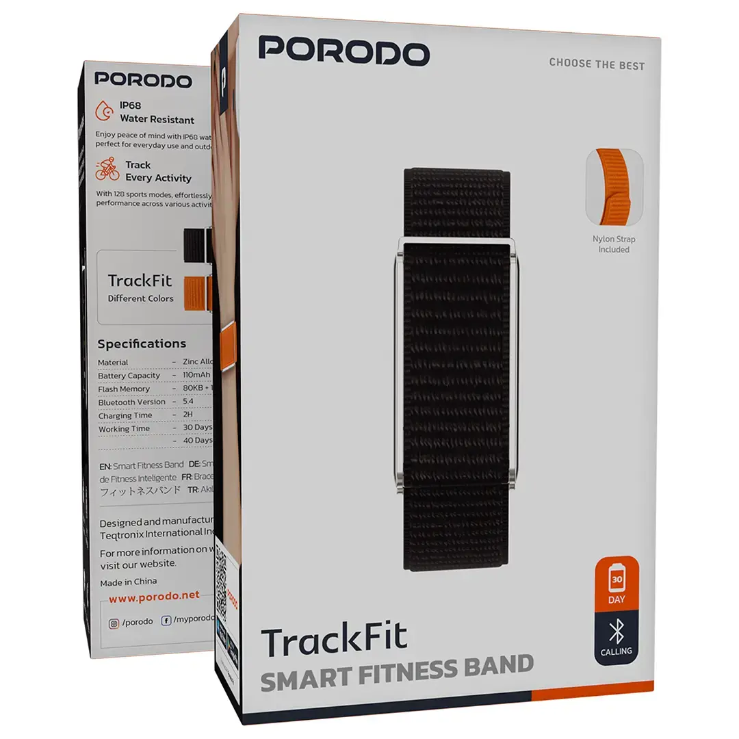 Porodo TrackFit Smart Fitness Band – 120+ Sports Modes & 30-Day Battery