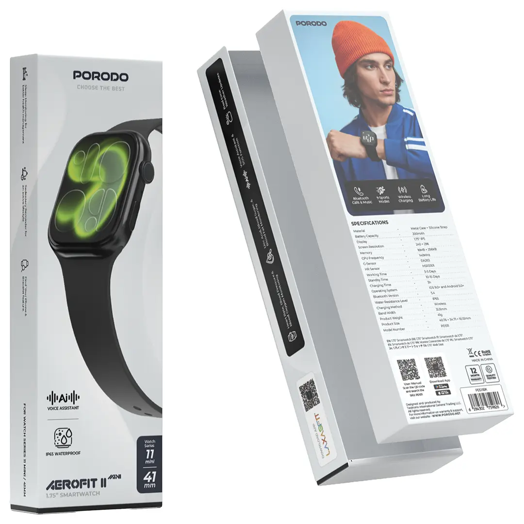 Porodo AeroFit II Smart Watch with Bluetooth Calling