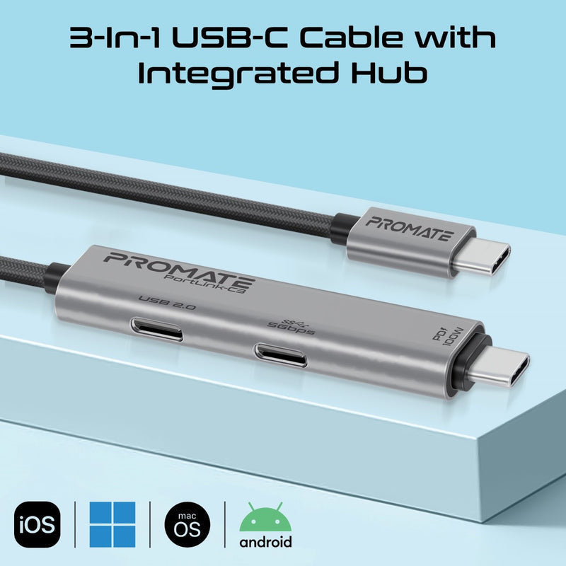 Promate PortLink C3 100W Dual USB C Port Cable