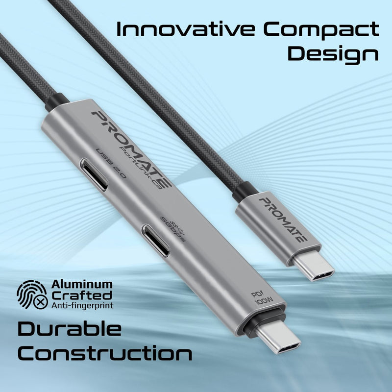 Promate PortLink C3 100W Dual USB C Port Cable