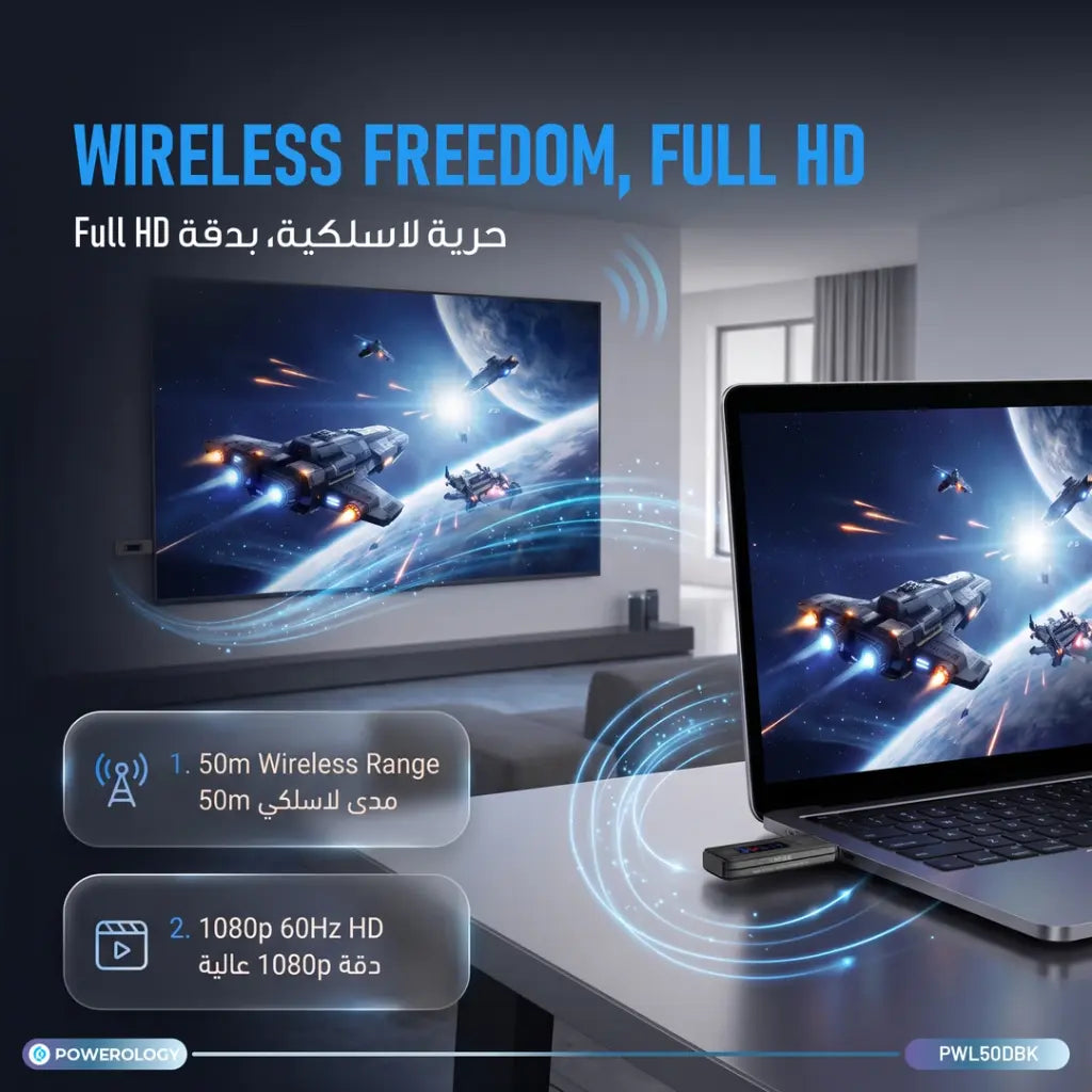 Powerology PWL50D VELINK Wireless HDMI Transmitter & Receiver 1080P 50m