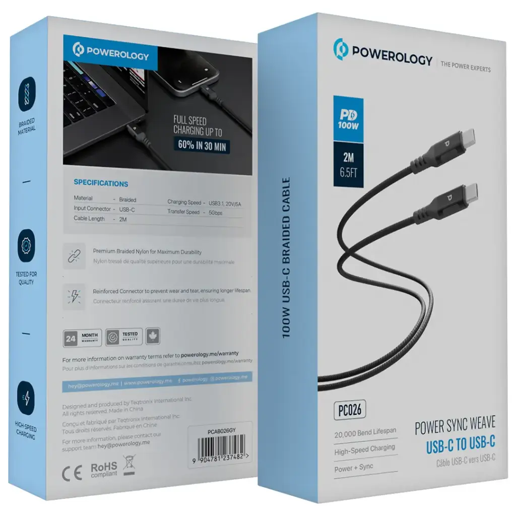 Powerology Power Sync Flex USB-A To USB-C Cable