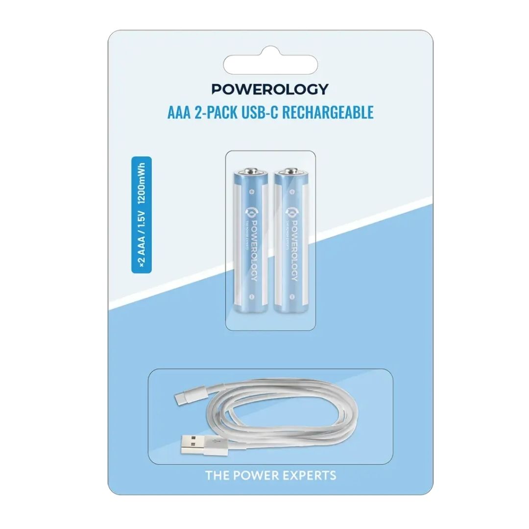 Powerology USB-C Rechargeable Batteries 2-Pack 1.5V