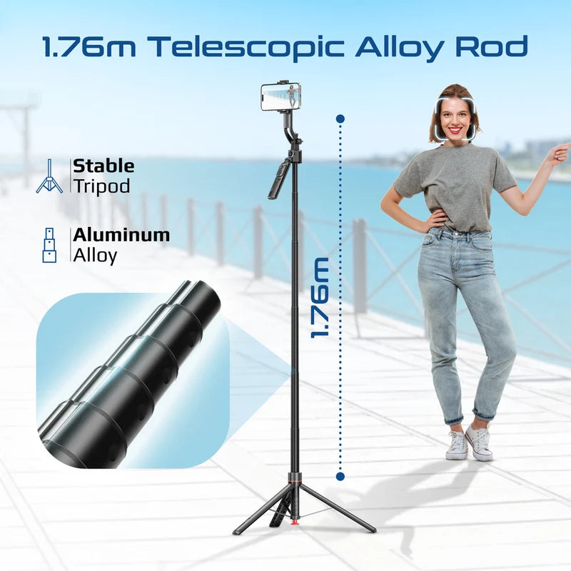 Promate TriPop-Ai+ AI Face Tracking Selfie Stick & Smart Tripod