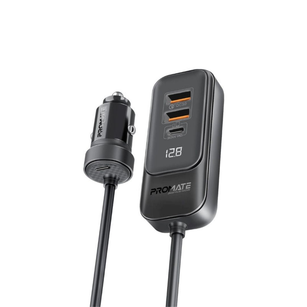 Promate GearHub-120W 120W 4-Port Car Charger with Backseat Charging Hub