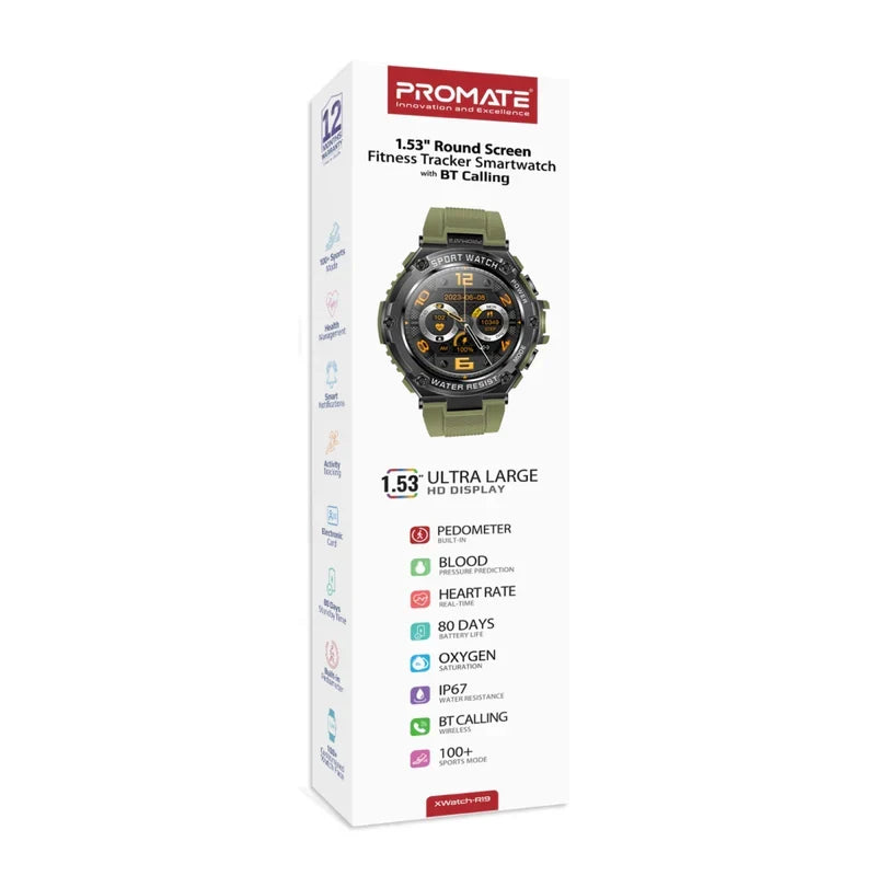Promate xWatch-R19 1.53" Round Fitness Tracker Smartwatch