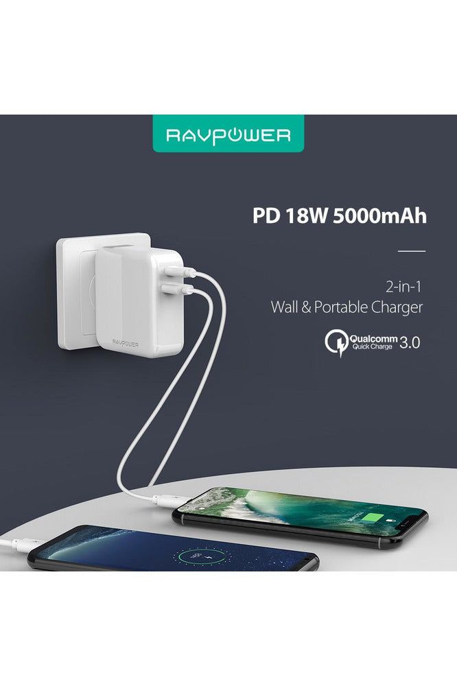RAVPower RP-PB101 5000mAh 18W 2-in-1 Wall Charger & Power Bank