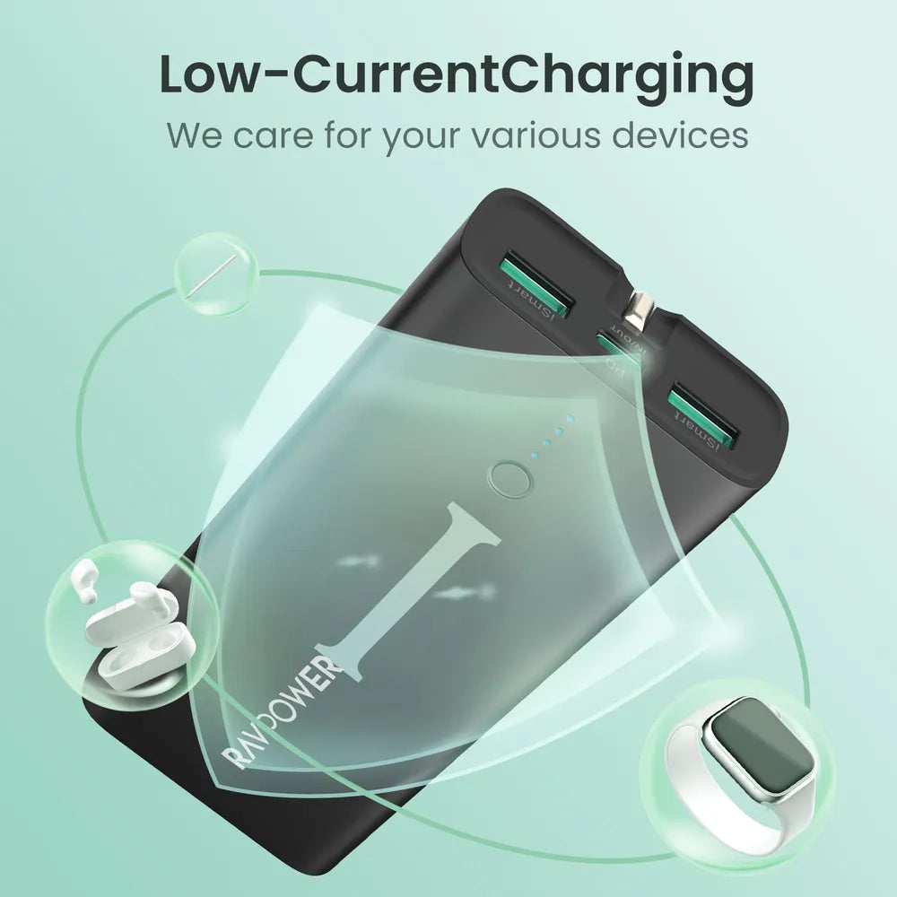 Ravpower 10000mAh 20W 3-Ports Power Bank With Wall Plug