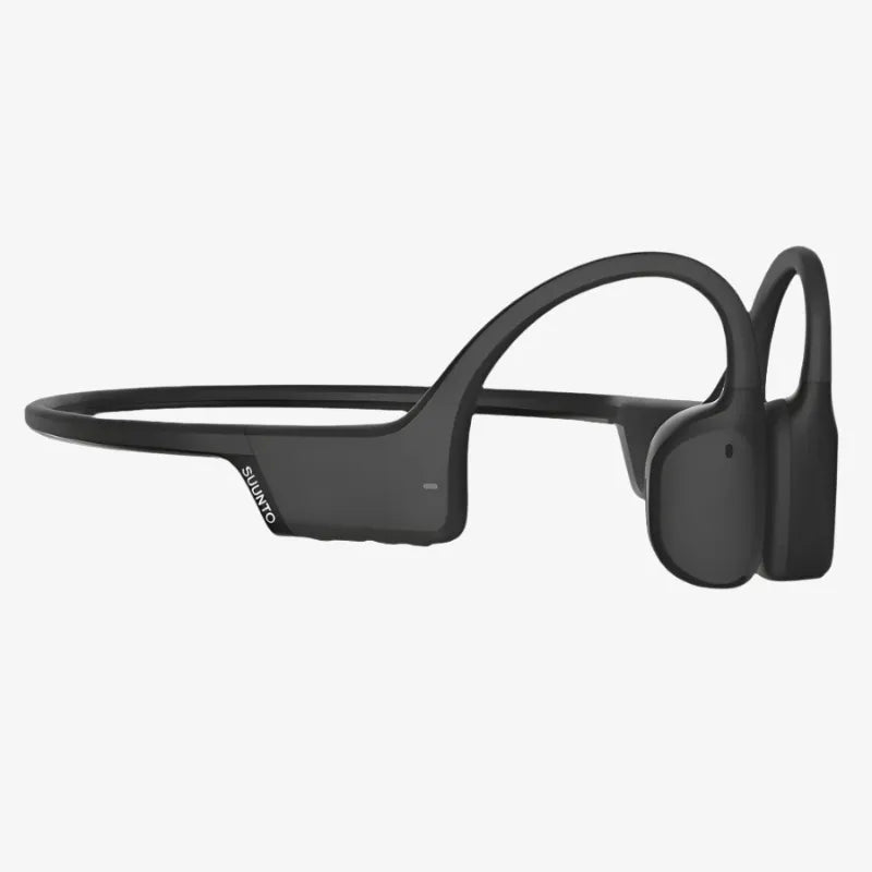 Side profile of black Suunto bone conduction headphones highlighting ear placement design