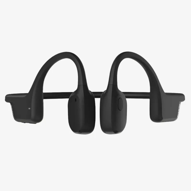 Rear view of black Suunto bone conduction headphones showing curved ergonomic earpieces