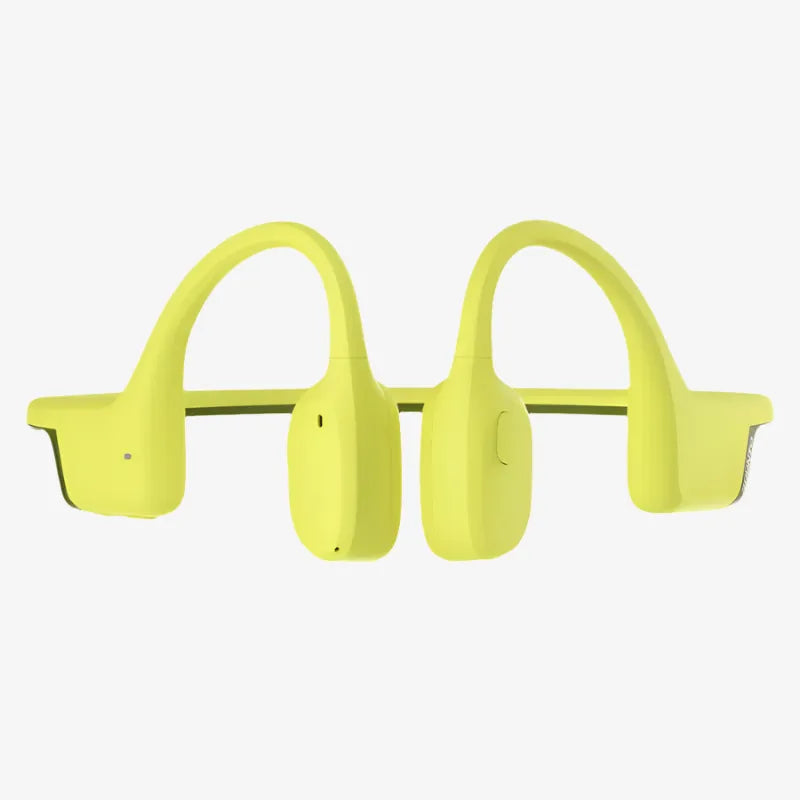 Side view of lime Suunto bone conduction headphones with wrap-around headband