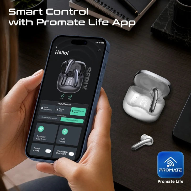 Promate Serix Hybrid ANC with Bluetooth 6.0 TWS Earbuds