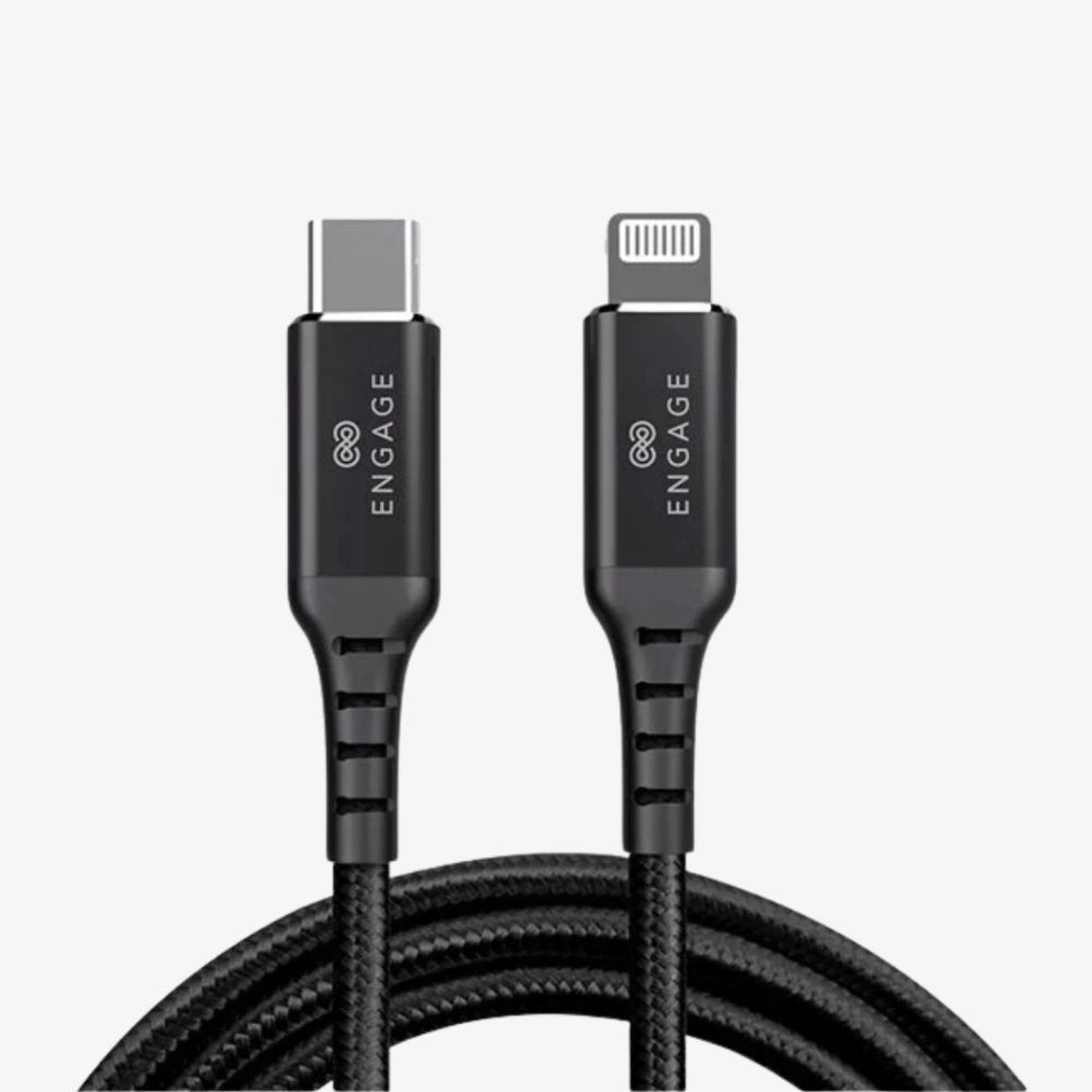 Engage PD 18W Fast Charging MFi Certified Type-C to Lightning Cable 1 Meter – Black, White